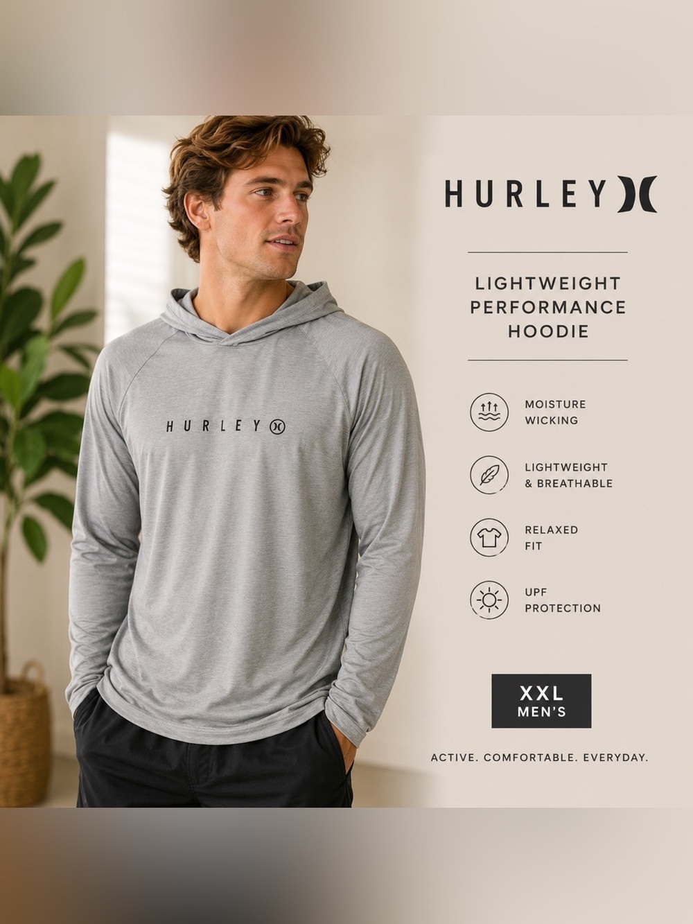 Hurley Men’s Gray Lightweight Performance Hoodie XXL